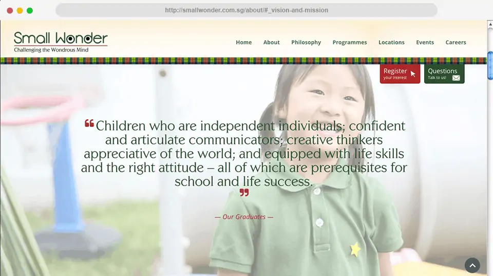 screenshot of small wonder website